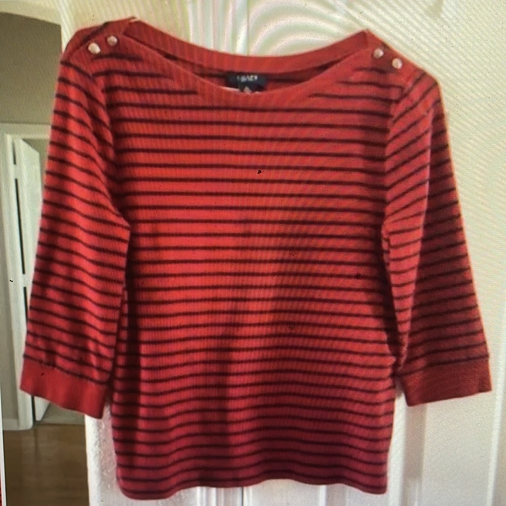 Chaps Boat neck red & navy striped top XL